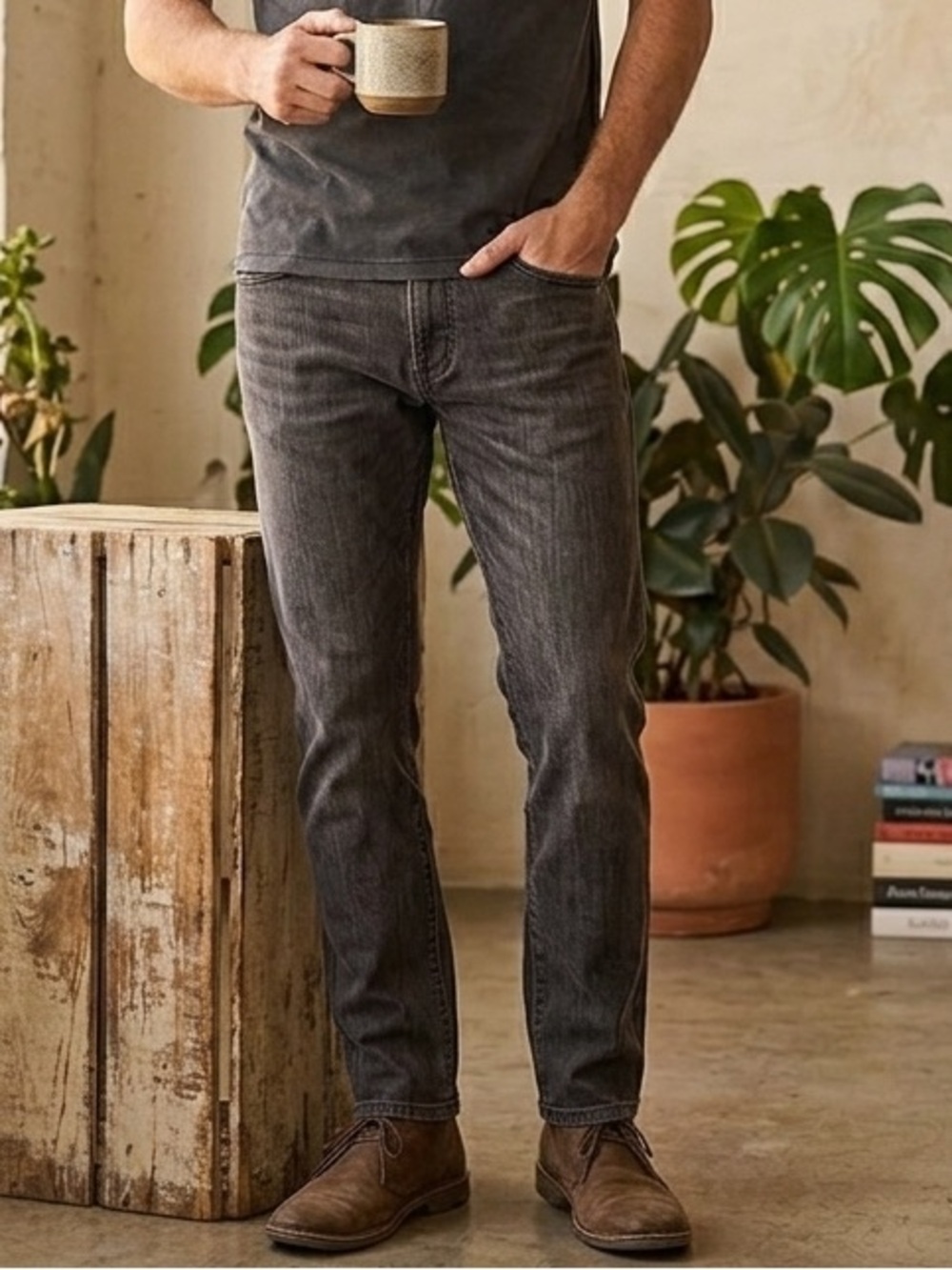 Armani Collezioni Men's Premium Gray Washed Slim-Straight Denim Jeans - Size 32